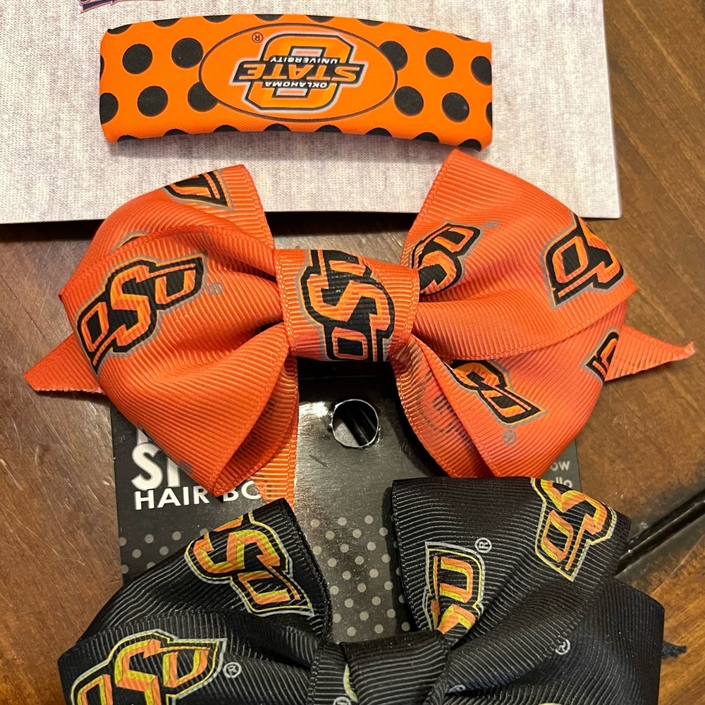Set of 3 Oklahoma State University hair bow clips